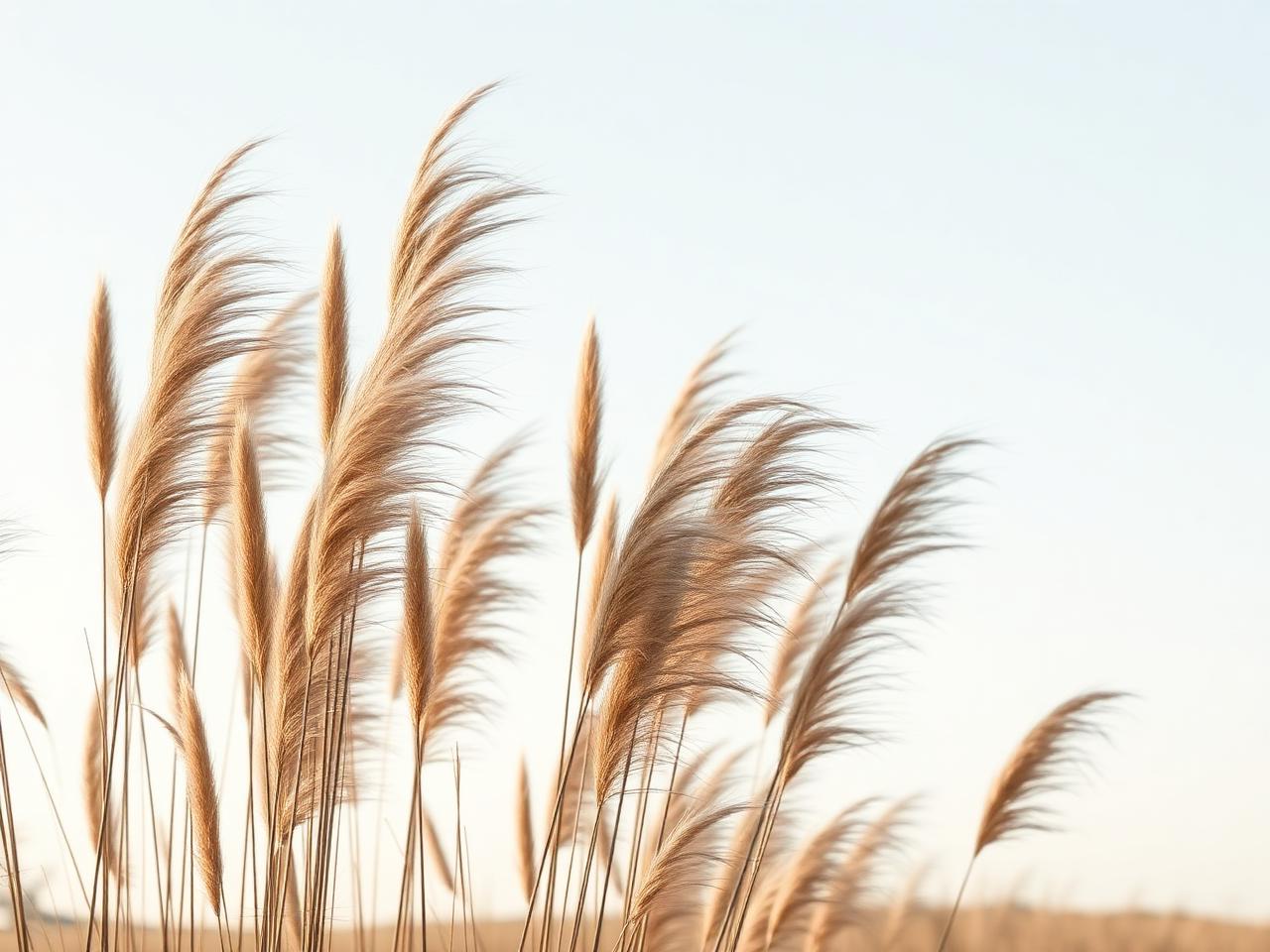 Tall seedheads of ornamental grasses catching low afternoon light